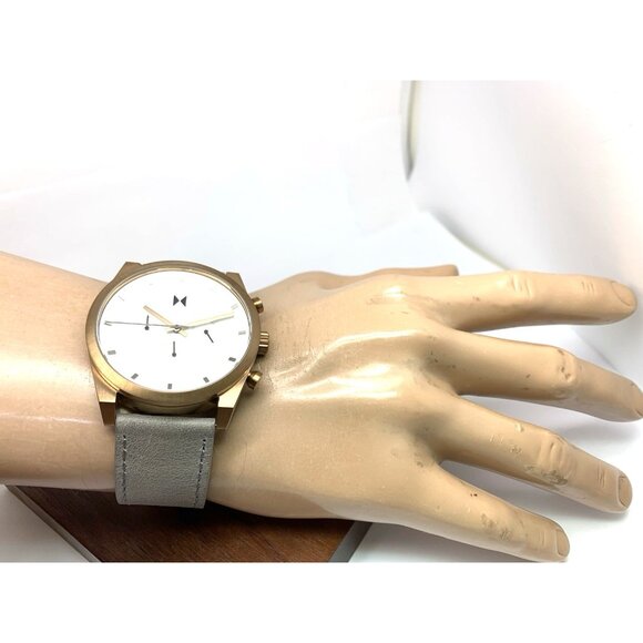 MVMT Men's Watch Quartz Chronograph White Dial Bronze Gray Leather Band 44mm - Picture 5 of 14
